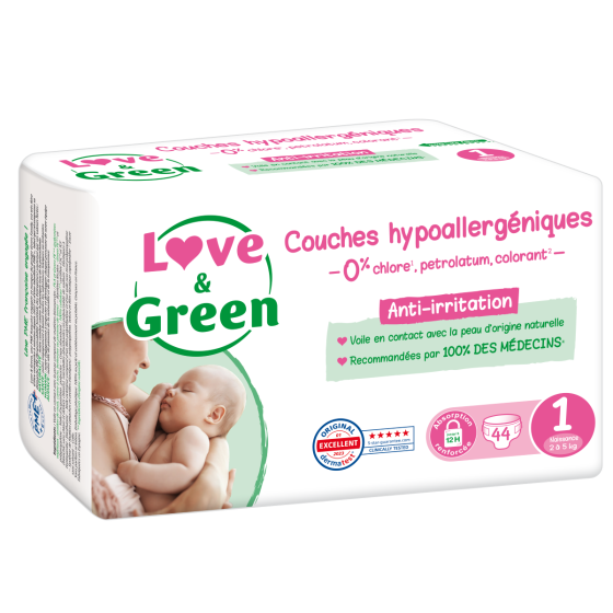 Love and Green diaper size 1 (2 à 5 kg) x 44