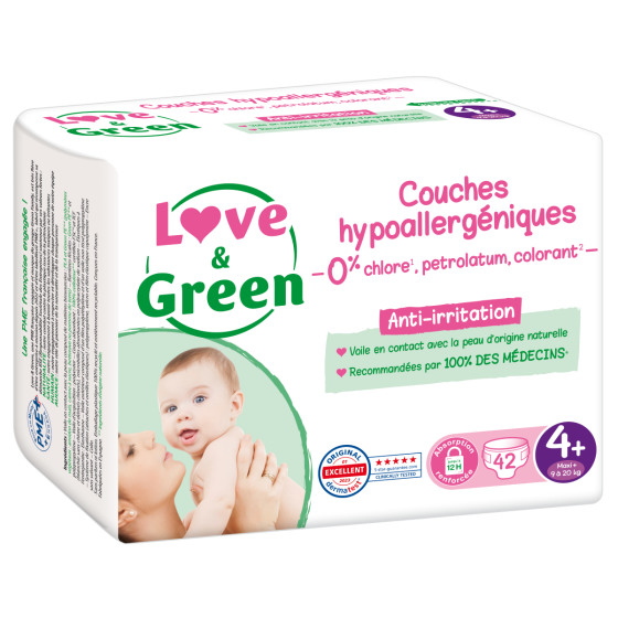 Love and Green disposable diapers size 4+ (9 to 20 kg)
