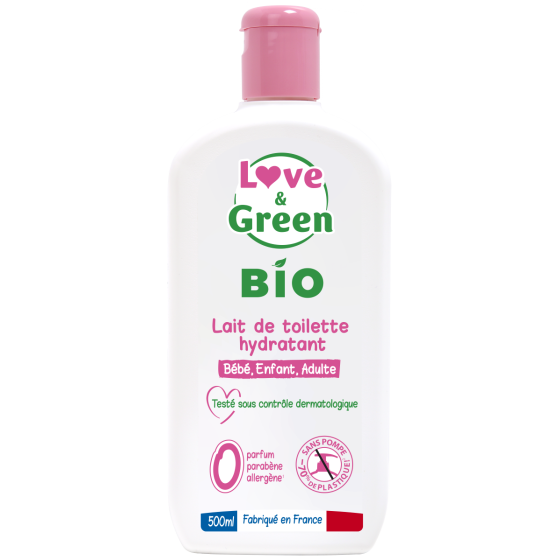 Love and Green Lait de toilette bio hydratant hypoallergénique 0% 500 ml