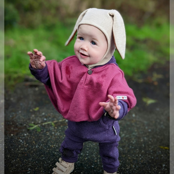 ManyMonths Natural Woollies Elephant Hood with Bunny Ears UNiQUE