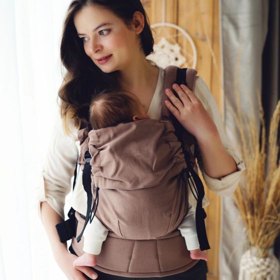 Little Frog Prime Linen Mocha - porte-bébé nouveau-né avec du Lin