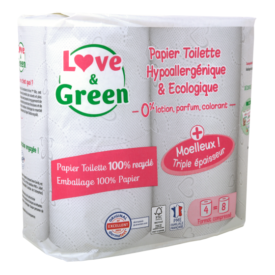 Love and Green Papier Toilette hypoallergénique et écologique - Triple épaisseur