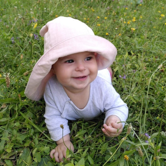 Naturioù Chapeau de Soleil à Oreilles en Mousseline de Coton rose