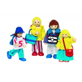 Famille en vacances, poupées articulées goki bois