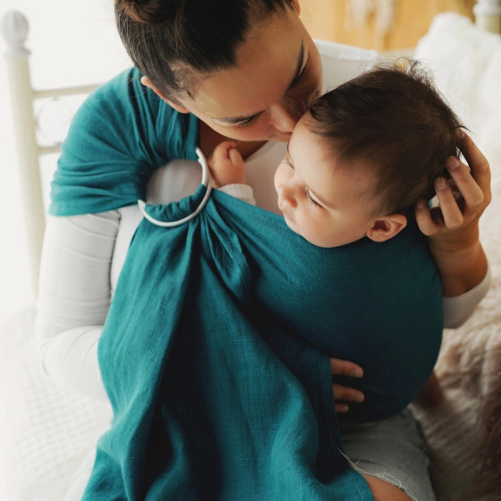 Little Frog Ring Sling - Pure Linen Deep Aqua