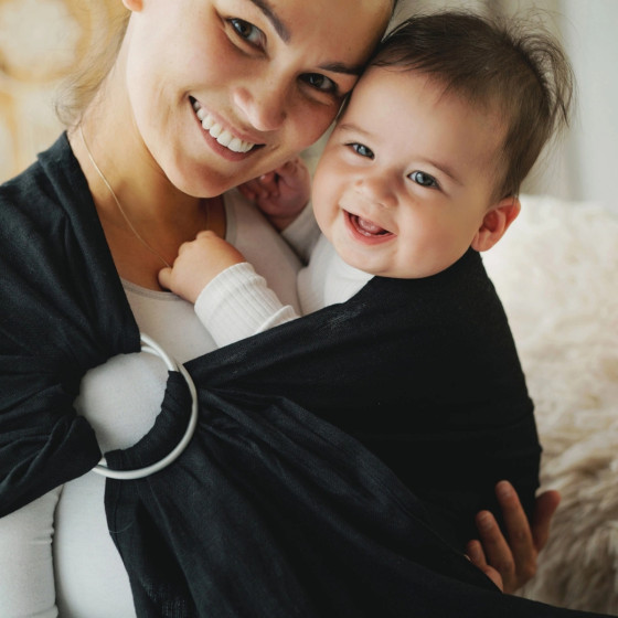 Little Frog Ring Sling Pure Linen Midnight Black - en lin