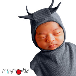 Manymonths Dino Hood UNIQUE - Cagoule bébé en laine mérinos - Elephant Grey