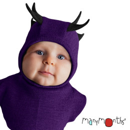 Manymonths Dino Hood UNIQUE - Cagoule bébé en laine mérinos - Acai Berry