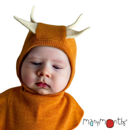 Manymonths Dino Hood UNIQUE - Cagoule bébé en laine mérinos - Tangerine Marmalade