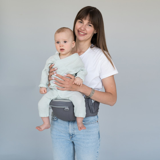 Love and Carry Hip Seat - Porte-bébé ergonomique 6-en-1 Gris