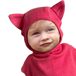 ManyMonths Elephant Hood with Kitty Ears UNiQUE - Cagoule Chat en laine mérinos - Pop Pink