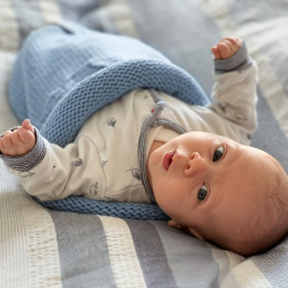 Ma Petite Laine Mon Cocon - Cocon d'emmaillotage en laine mérinos - Bleu layette