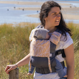 Naturioù Guizy Gris Marin - Ergonomic baby carrier from birth - Millefeuilles Ocre