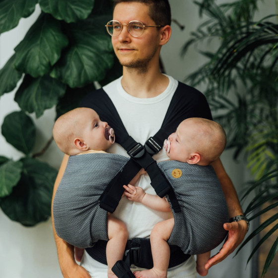 LennyLamb LennyTwin - Little Herringbone Ombre Grey  -  adjustable twin carrier