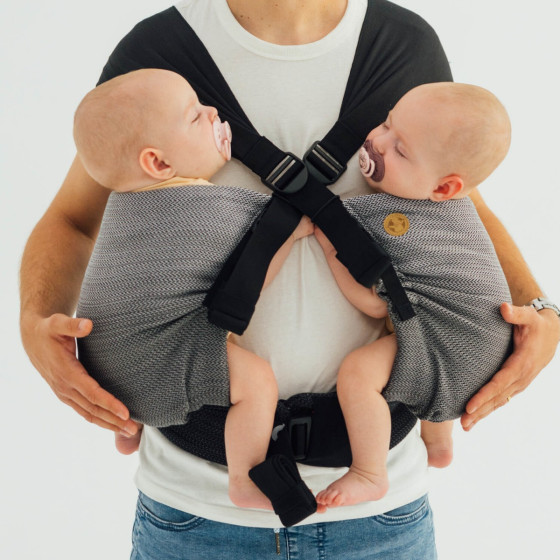 LennyLamb LennyTwin - Little Herringbone Ombre Grey  -  adjustable twin carrier