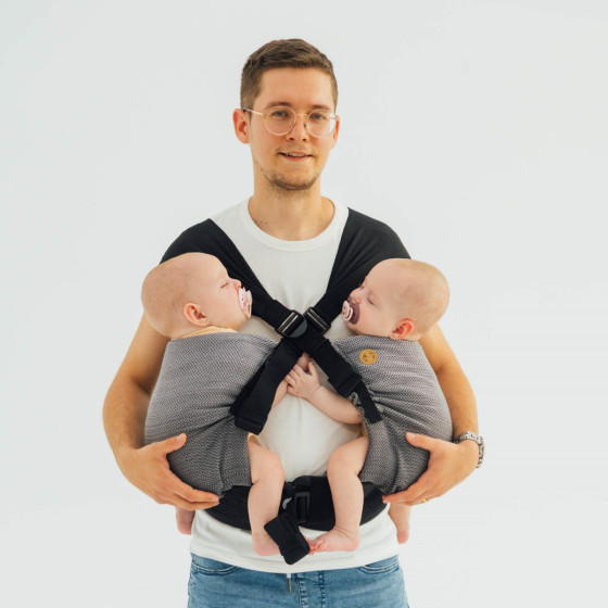 LennyLamb LennyTwin - Little Herringbone Ombre Grey  -  adjustable twin carrier