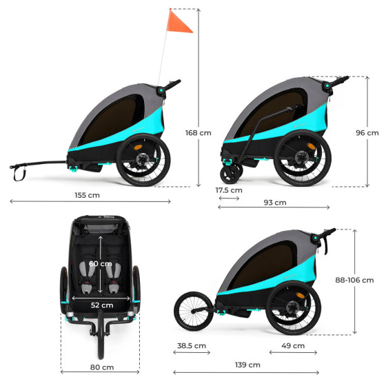 KinderKraft NAVA - Remorque Vélo Enfant 3en1
