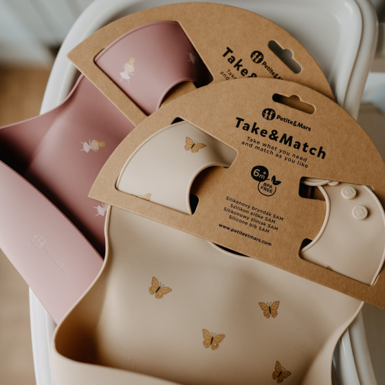 Petite&Mars - Take&Match - Bavoir avec récupérateur en silicone