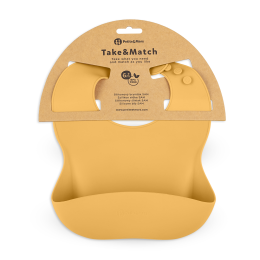 Petite&Mars - Take&Match - Bavoir avec récupérateur en silicone - Intense-Ochre