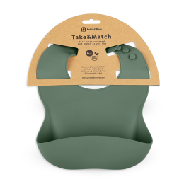 Petite&Mars - Take&Match - Bavoir avec récupérateur en silicone - Misty-Green