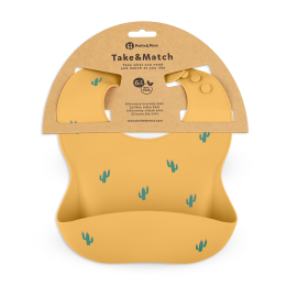 Petite&Mars - Take&Match - Bavoir avec récupérateur en silicone - Ochre Cacti