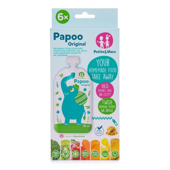 Petite&Mars - Papoo Original - Lot de 6 Gourdes Réutilisables