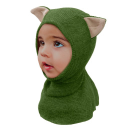 ManyMonths Elephant Hood with Kitty Ears UNiQUE - Cagoule Chat en laine mérinos - Garden Moss Green
