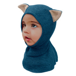 ManyMonths Elephant Hood with Kitty Ears UNiQUE - Cagoule Chat en laine mérinos - SeaBreez Teal