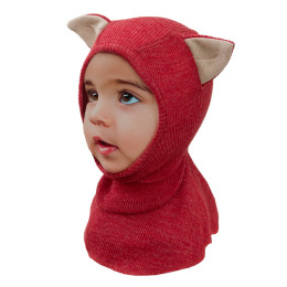 ManyMonths Elephant Hood with Kitty Ears UNiQUE - Cagoule Chat en laine mérinos - Red Canyon