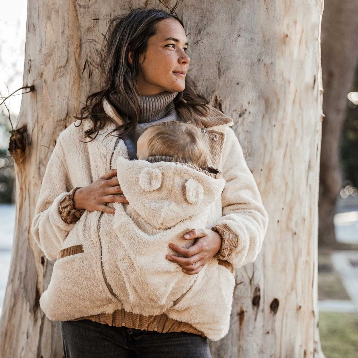 Veste D'hiver De Maternité 3 En 1 - Longueur Genou, Empiècement Bébé, Capuche Fourrure, Coupe-vent Imperméable
