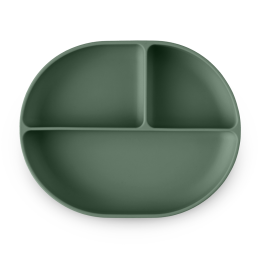 Petite&Mars - Silicone divided plate oval with suction pad TAKE&MATCH 6m+ - Misty-Green