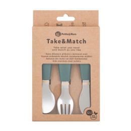 Petite&Mars - Take&Match - Set de couverts en acier inoxydable avec manche en silicone 12+ - Vert (Misty-Green)