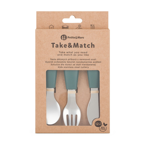 Petite&Mars - stainless steel cutlery set with silicone handle 6m+