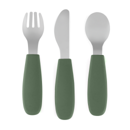 Petite&Mars - Take&Match - Set de couverts en acier inoxydable avec manche en silicone 12+ - Vert (Misty-Green)