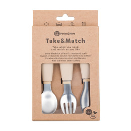 Petite&Mars - Take&Match - Set de couverts en acier inoxydable avec manche en silicone 12+ - Beige (Desert-Sand )