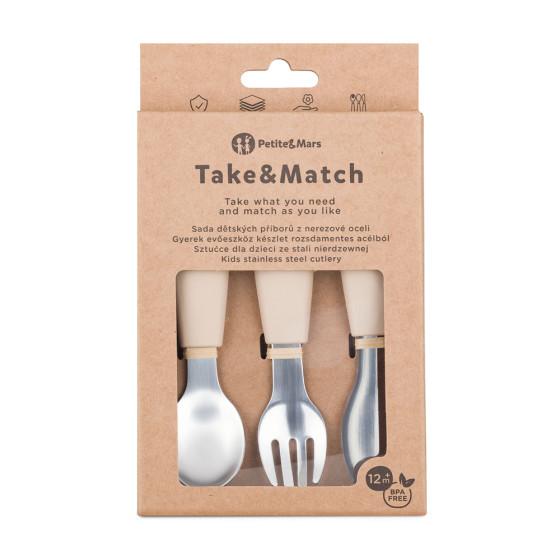 Petite&Mars - Take&Match - Set de couverts en acier inoxydable avec manche en silicone 12+