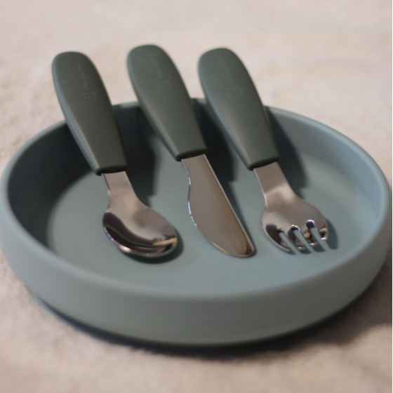 Petite&Mars - stainless steel cutlery set with silicone handle 6m+