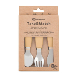 Petite&Mars - stainless steel cutlery set with silicone handle 6m+ - Intense-Ochre
