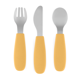Petite&Mars - stainless steel cutlery set with silicone handle 6m+ - Intense-Ochre