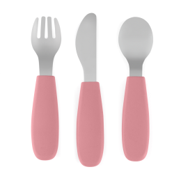 Petite&Mars - stainless steel cutlery set with silicone handle 6m+ - Dusty-Rose