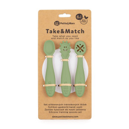 Petite&Mars - Take&Match - Lot de 3 cuillères d'entraînement en silicone 6m+ - Sweet Pea (Vert Clair)