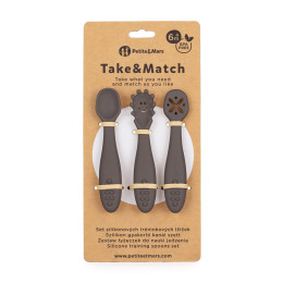 Petite&Mars - Take&Match - Lot de 3 cuillères d'entraînement en silicone 6m+ - Bitter Cocoa (Brun Foncé)