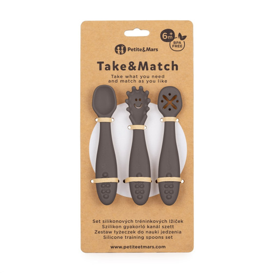 Petite&Mars - Take&Match - Lot de 3 cuillères d'entraînement en silicone 6m+ Petite & Mars
