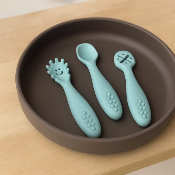 Petite&Mars - Take&Match - Lot de 3 cuillères d'entraînement en silicone 6m+ Petite & Mars