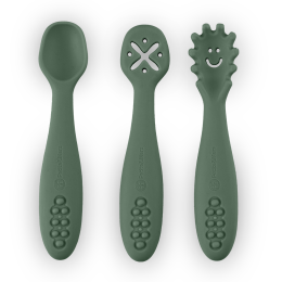 Petite&Mars - Silicone training spoons set 3 pcs 6m+ - Misty-Green