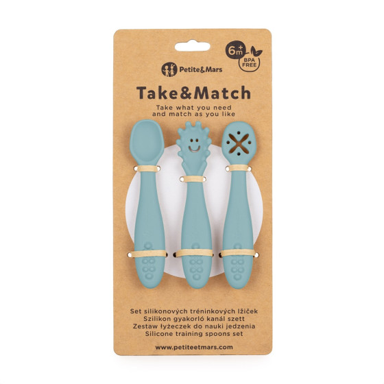 Petite&Mars - Take&Match - Lot de 3 cuillères d'entraînement en silicone 6m+ Petite & Mars