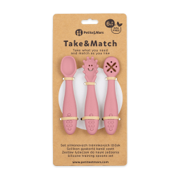 Petite&Mars - Take&Match - Lot de 3 cuillères d'entraînement en silicone 6m+ - Rose (Dusty-Pink)