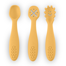 Petite&Mars - Silicone training spoons set 3 pcs 6m+ - Intense-Ochre