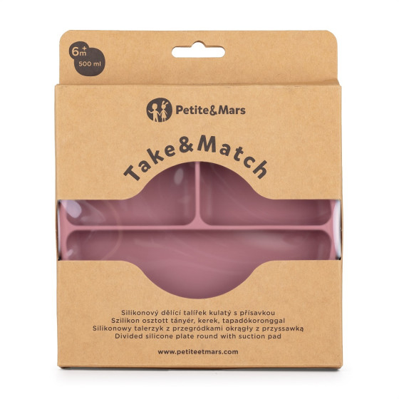 Petite&Mars - Take&Match - Assiette ronde compartimentée en silicone avec ventouse