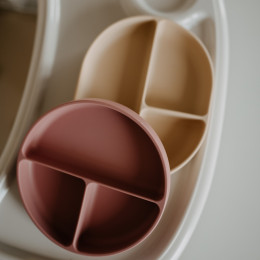 Petite&Mars - Take&Match - Assiette ronde compartimentée en silicone avec ventouse - Dusty-Pink (Rose)